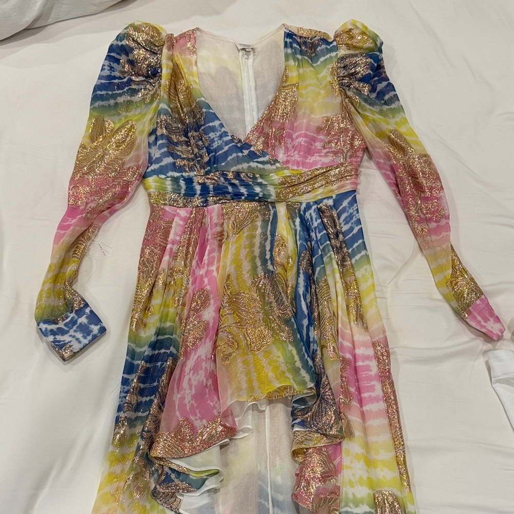Multicolor Tie-Dye Dress with Gold Accents